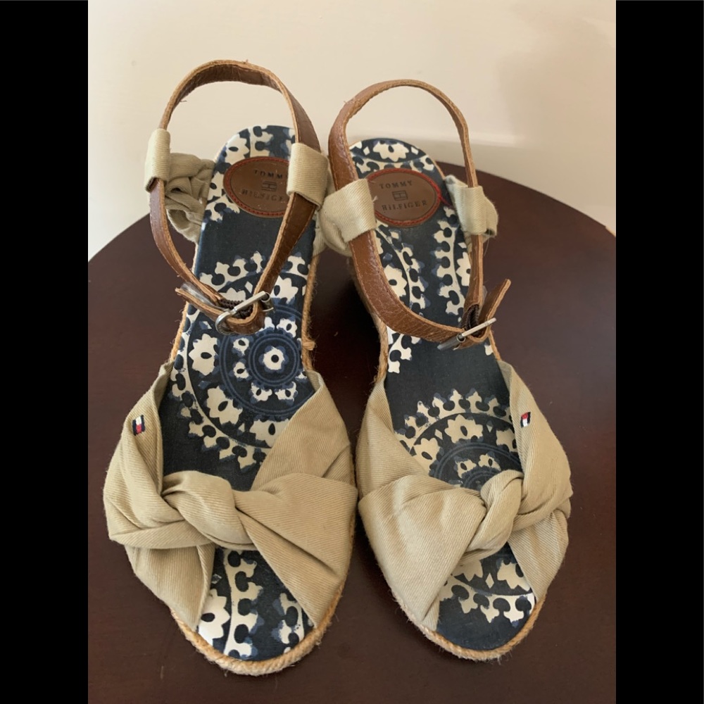 Tommy Hilfiger Tan Knotted Ankle Strap Wedge